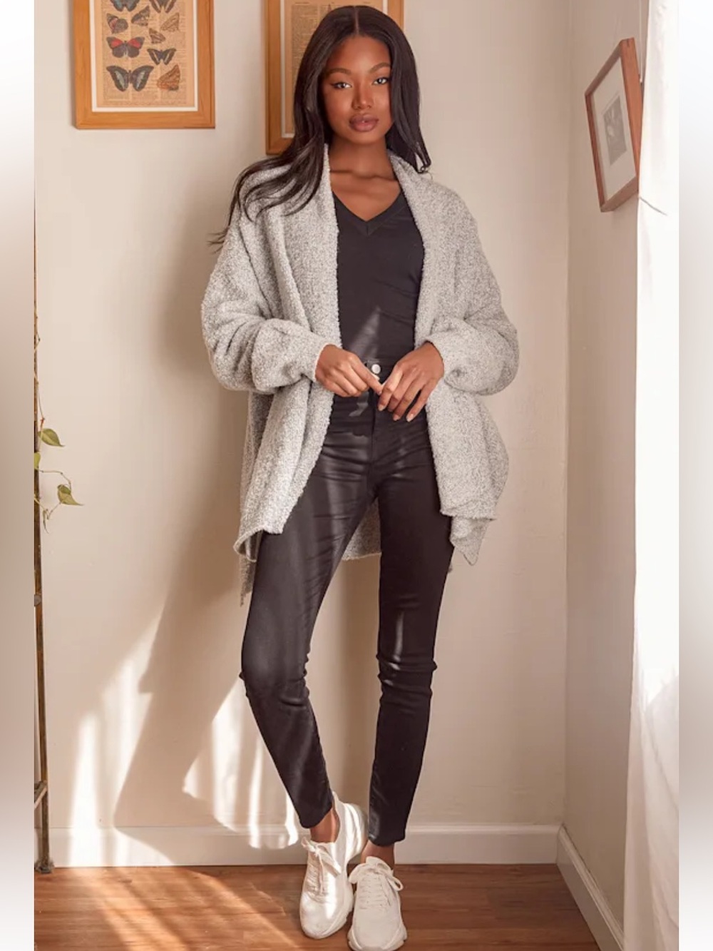 Lulus Cozy Escape Heather Grey Knit Oversized Cardigan Sweater Small Gray Cozy
